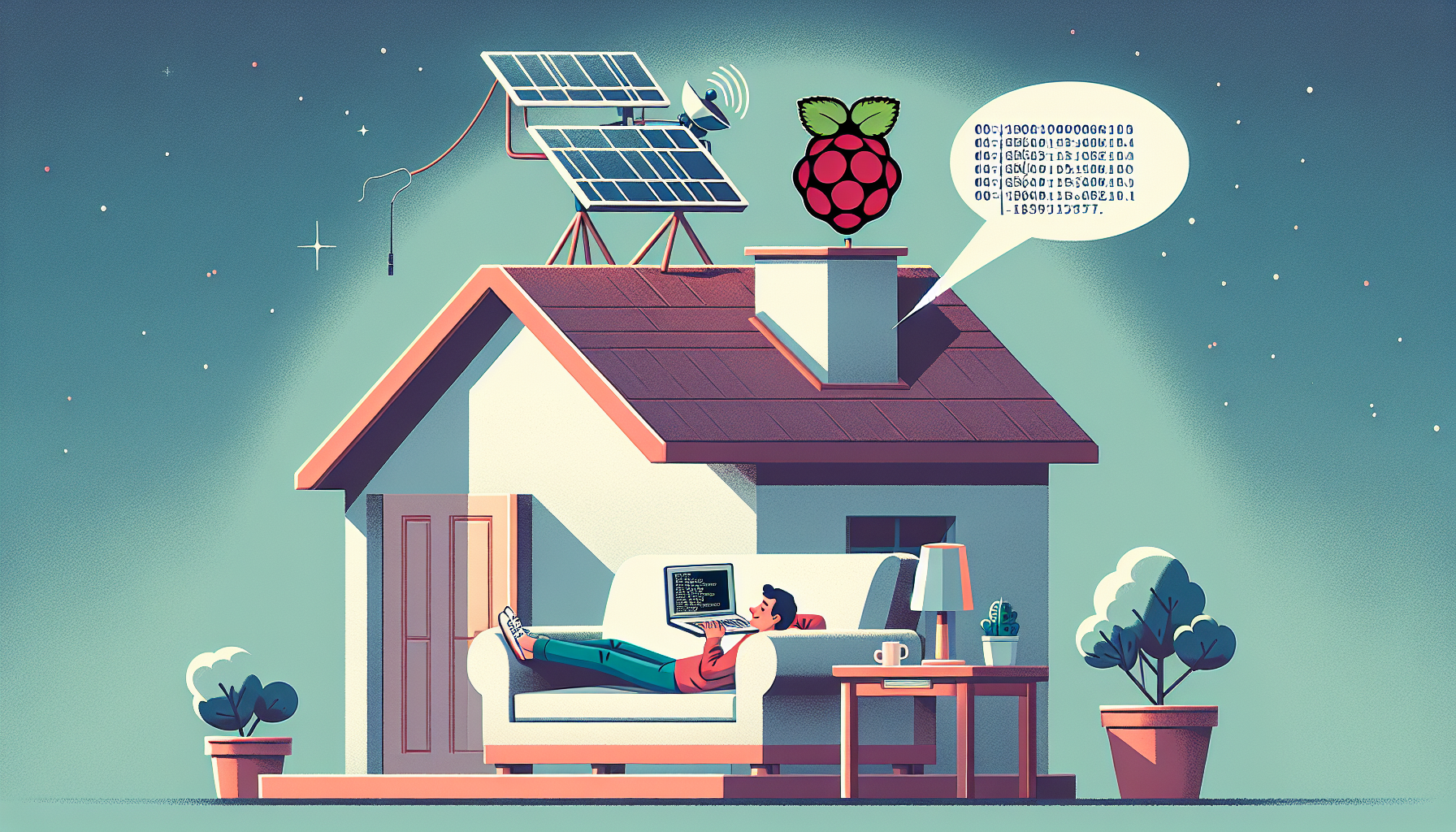 Person on couch controlling Pi on roof